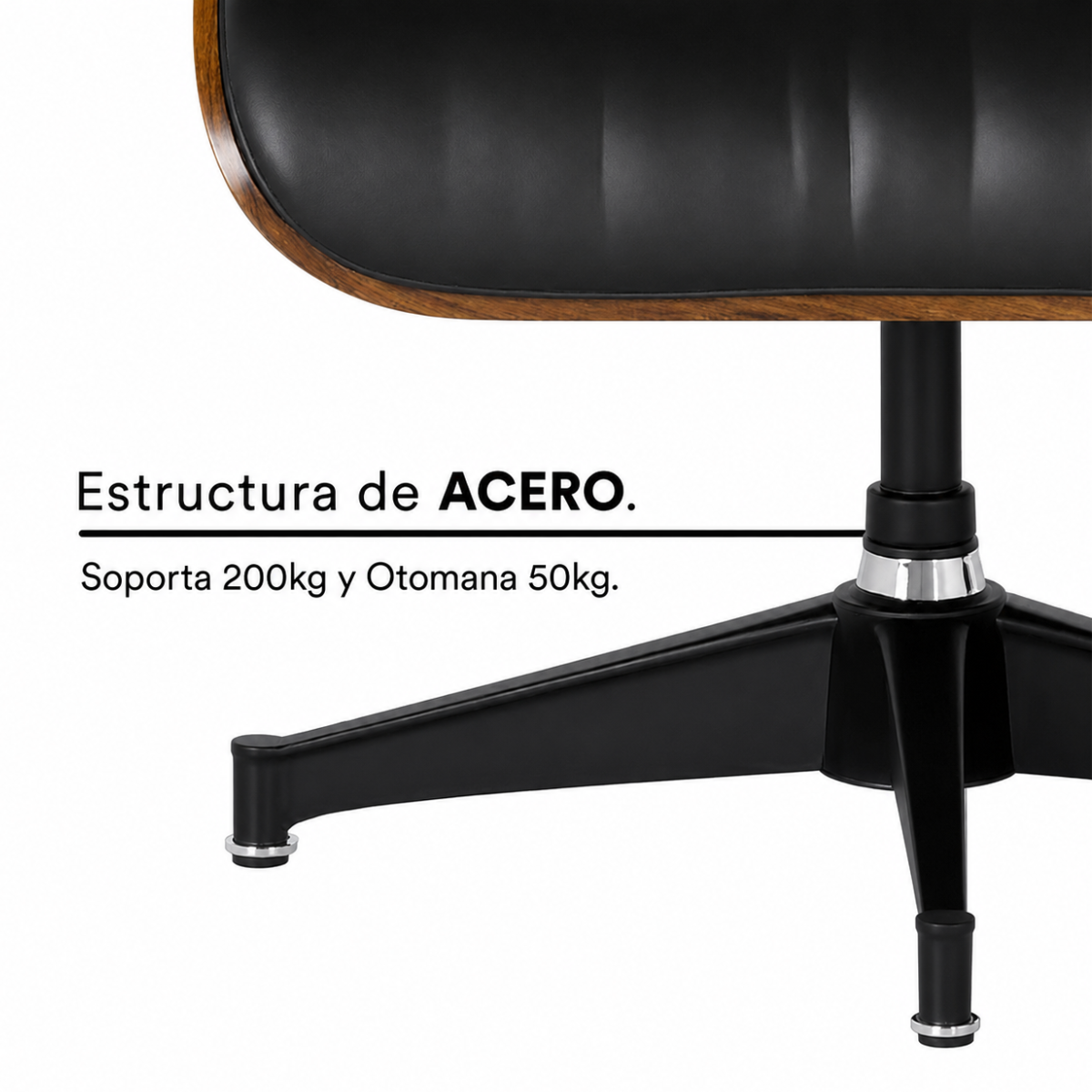 Sillón Lounge Victoriano Negro con Descansapiés, Tapizado en PU y Madera Nogal, Sillón Individual para Sala, Oficina o Lectura, Diseño Elegante y Cómodo