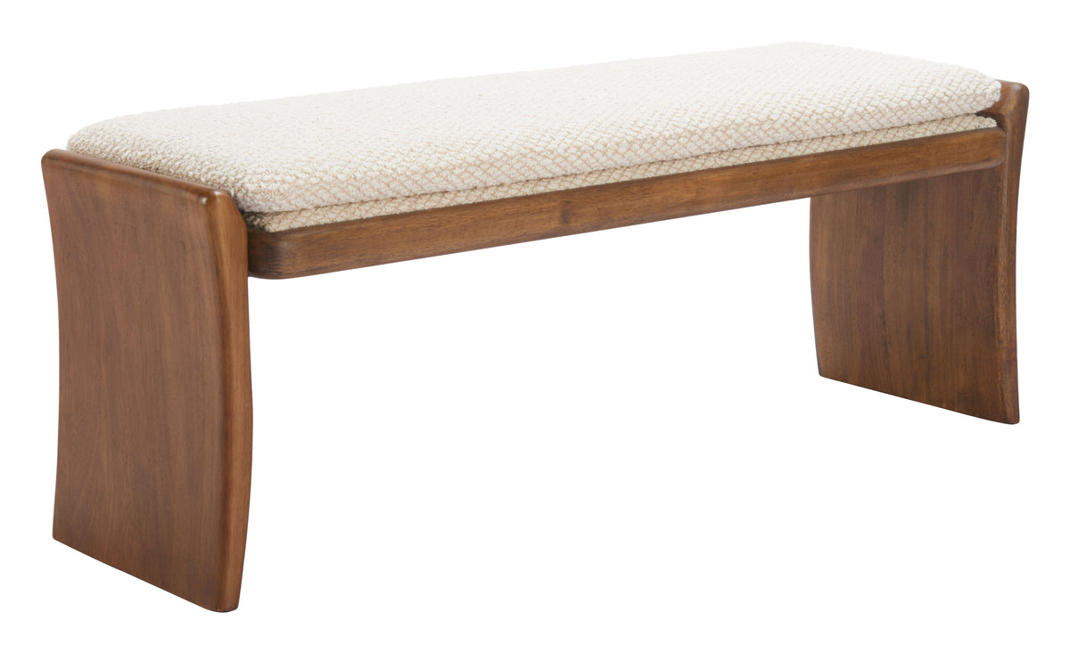 BANCA TAPIZADA BEIGE DE ESTILO MODERNO CON BASE DE MADERA