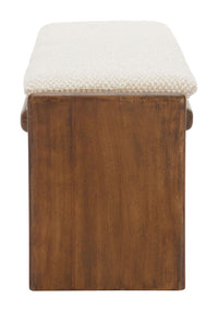 BANCA TAPIZADA BEIGE DE ESTILO MODERNO CON BASE DE MADERA