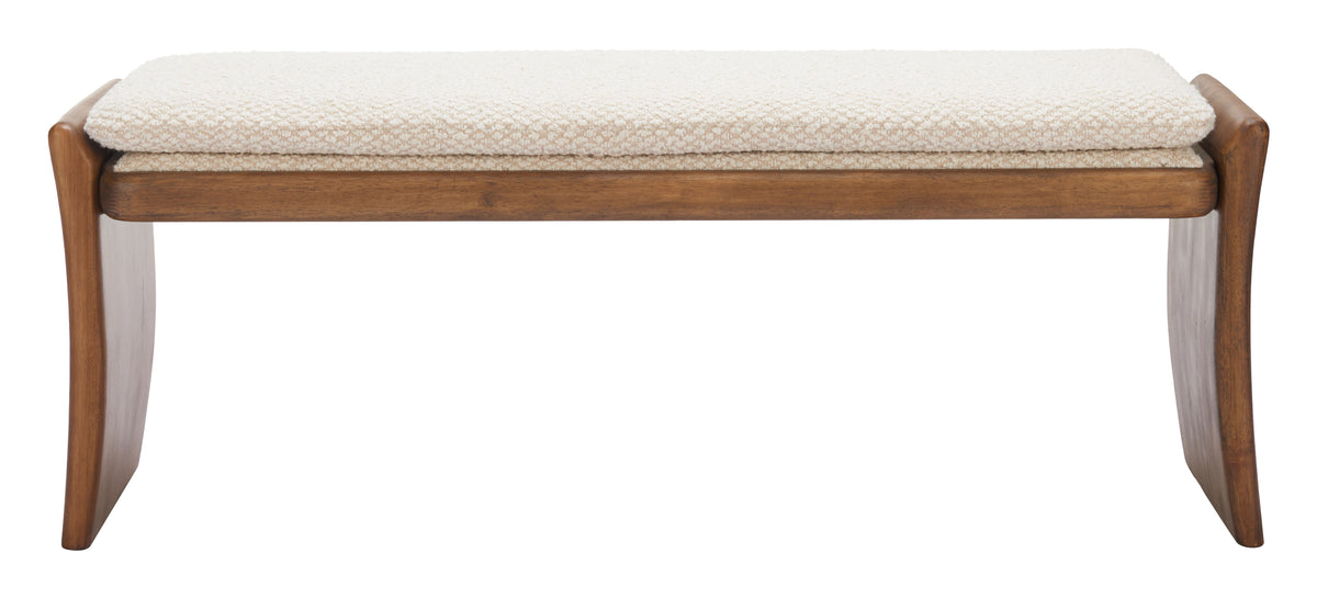 BANCA TAPIZADA BEIGE DE ESTILO MODERNO CON BASE DE MADERA