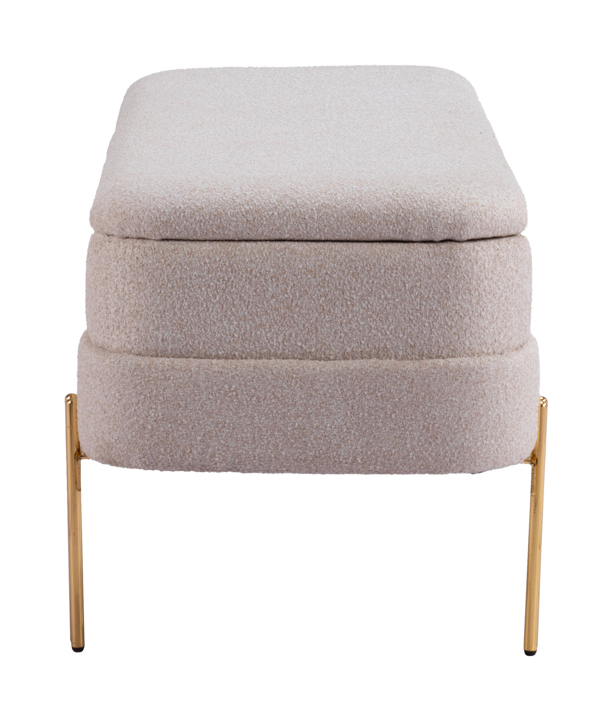 BANCA CON ALMACENAMIENTO TAPIZADA BEIGE CON BASE DORADA MODERNA
