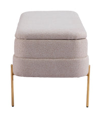 BANCA CON ALMACENAMIENTO TAPIZADA BEIGE CON BASE DORADA MODERNA