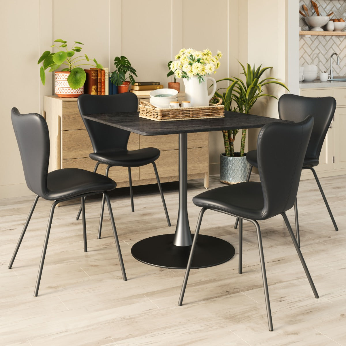 MESA DE COMEDOR NEGRA ESTILO INDUSTRIAL MODERNO