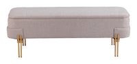 BANCA CON ALMACENAMIENTO TAPIZADA BEIGE CON BASE DORADA MODERNA