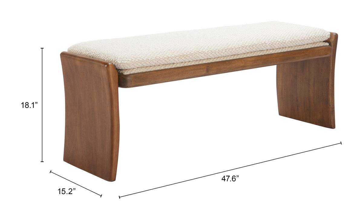 BANCA TAPIZADA BEIGE DE ESTILO MODERNO CON BASE DE MADERA