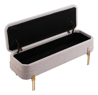 BANCA CON ALMACENAMIENTO TAPIZADA BEIGE CON BASE DORADA MODERNA