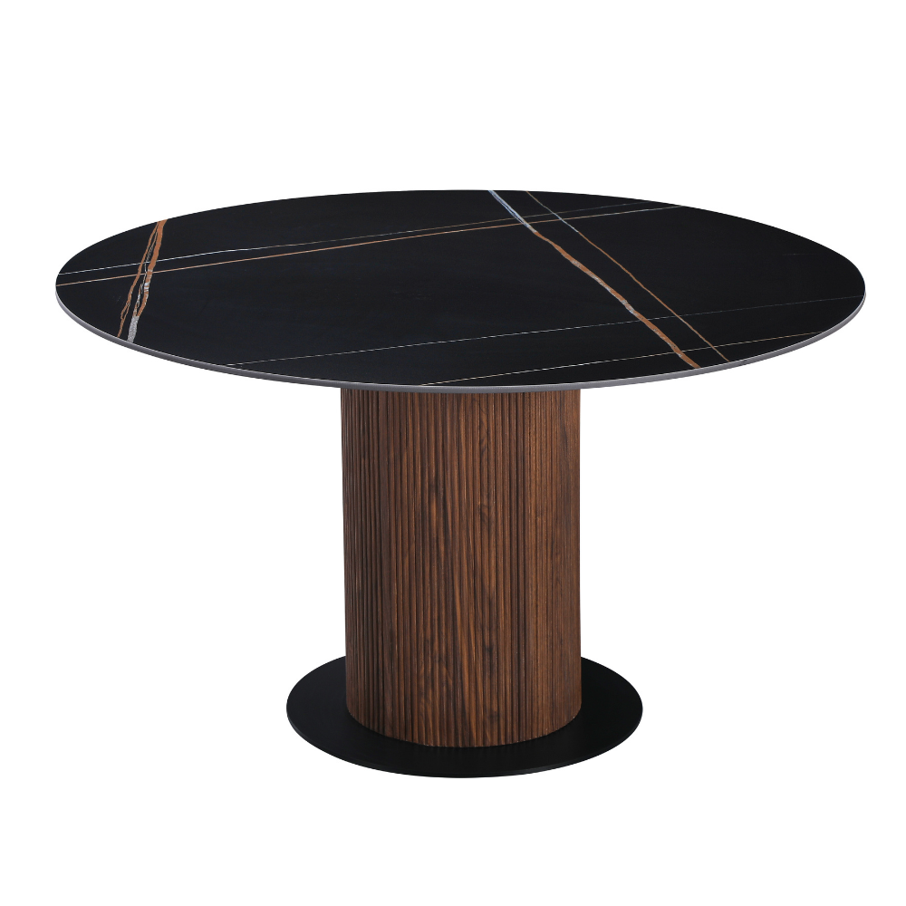 Mesa de Comedor MÁREN Stone Negro Nogal | Diseño Moderno y Elegante